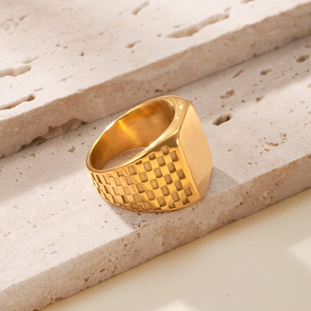 Prsten od nehrđajućeg čelika, geometrijski kvadratni dizajn, elektroplakirani završni sloj, retro stil, unisex