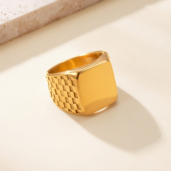 Prsten od nehrđajućeg čelika, geometrijski kvadratni dizajn, elektroplakirani završni sloj, retro stil, unisex