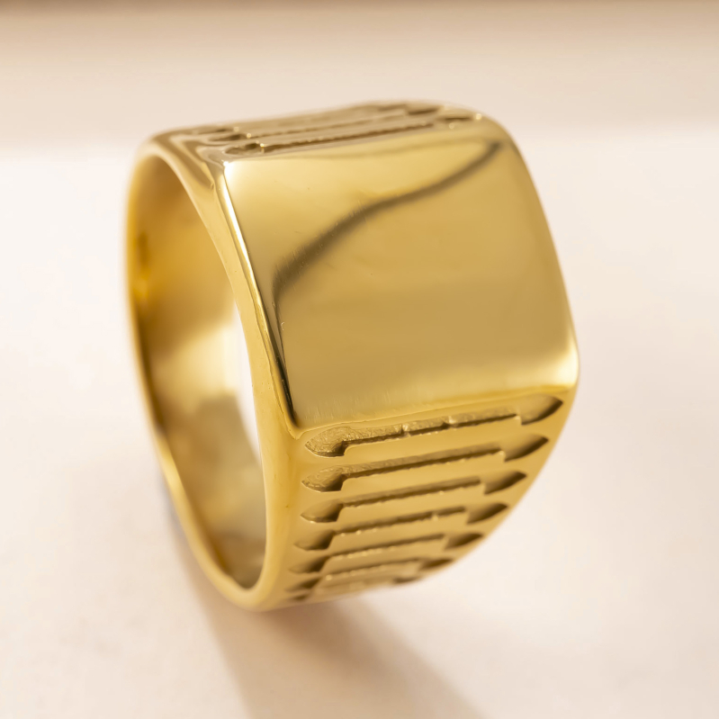 Prsten od nehrđajućeg čelika, geometrijski kvadratni dizajn, elektroplakirani završni sloj, retro stil, unisex