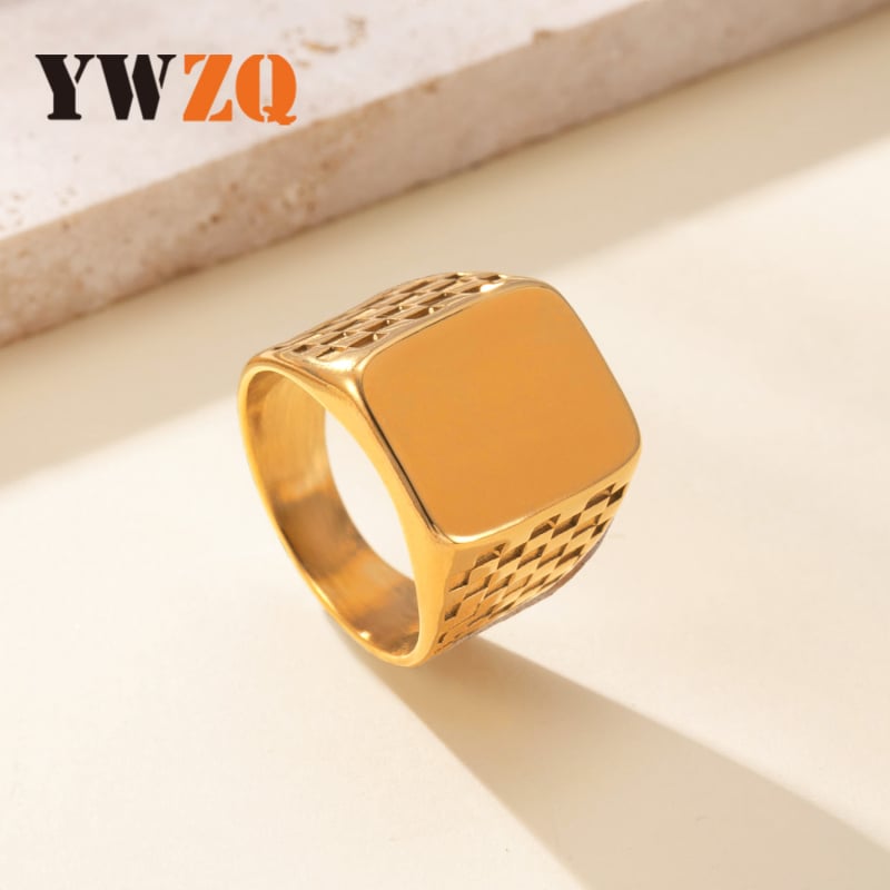 Prsten od nehrđajućeg čelika, geometrijski kvadratni dizajn, elektroplakirani završni sloj, retro stil, unisex