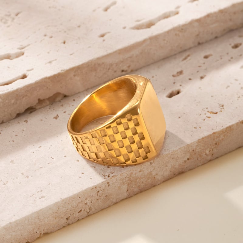 Prsten od nehrđajućeg čelika, geometrijski kvadratni dizajn, elektroplakirani završni sloj, retro stil, unisex