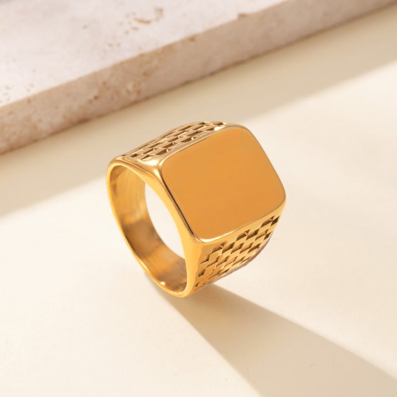 Prsten od nehrđajućeg čelika, geometrijski kvadratni dizajn, elektroplakirani završni sloj, retro stil, unisex