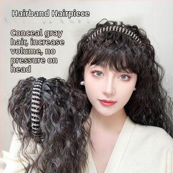 Păr pentru femei cu bandă din strasuri, fringă integrată și bucle spiralate, fir termorezistent, fără vopsire sau perma, acoperă firele albe și oferă volum