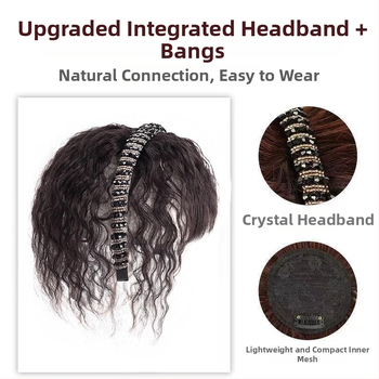 Păr pentru femei cu bandă din strasuri, fringă integrată și bucle spiralate, fir termorezistent, fără vopsire sau perma, acoperă firele albe și oferă volum