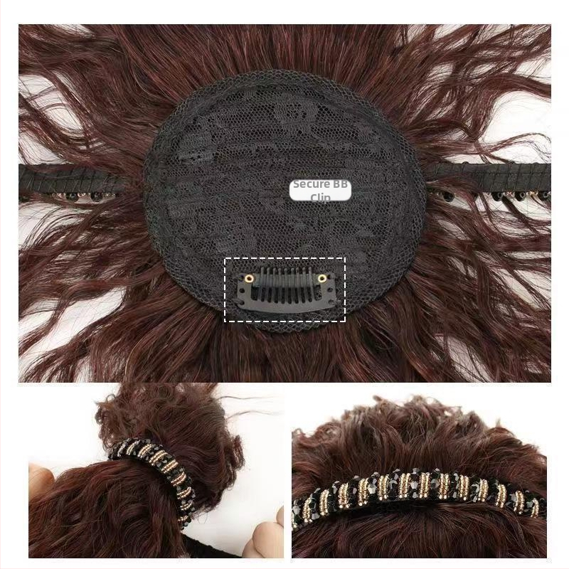 Păr pentru femei cu bandă din strasuri, fringă integrată și bucle spiralate, fir termorezistent, fără vopsire sau perma, acoperă firele albe și oferă volum