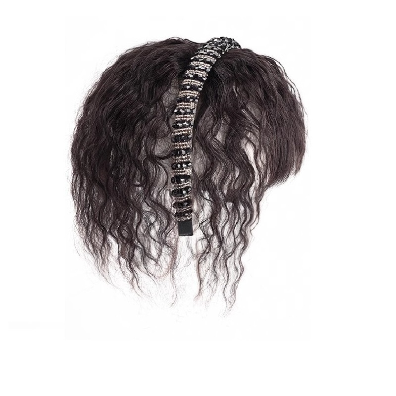 Păr pentru femei cu bandă din strasuri, fringă integrată și bucle spiralate, fir termorezistent, fără vopsire sau perma, acoperă firele albe și oferă volum