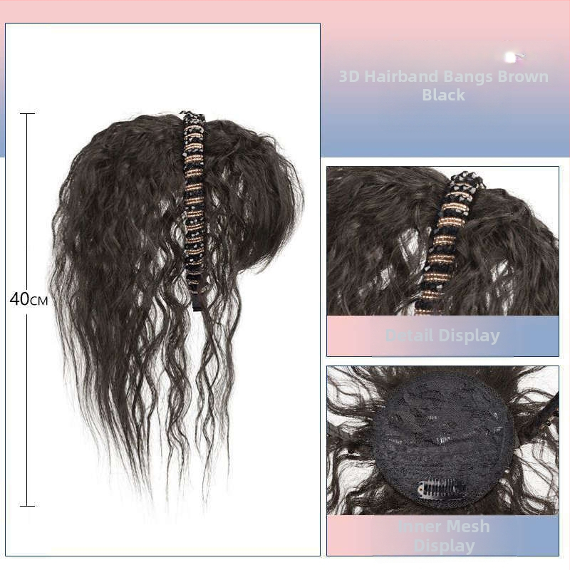 Păr pentru femei cu bandă din strasuri, fringă integrată și bucle spiralate, fir termorezistent, fără vopsire sau perma, acoperă firele albe și oferă volum