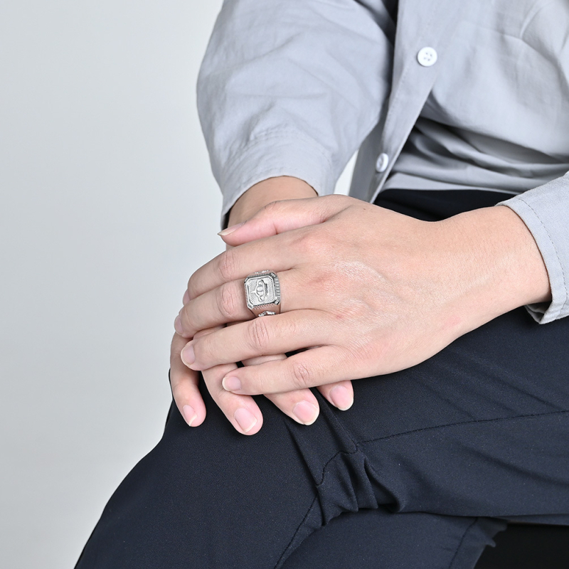 Unisex prsten od nehrđajućeg čelika s kronom i geometrijskim dizajnom, precizna obrada, personalizirani moderni nakit za ruku