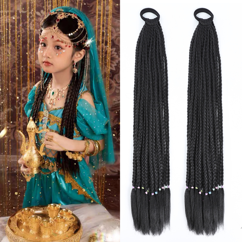 Dječja perika s pletenicama, ručno izrađena, u stilu repa, pletenica od tri niti, otporna žica na toplinu, bez bojanja i uvijanja