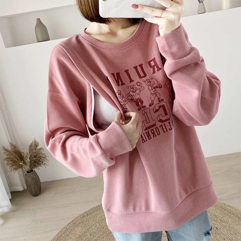 Pulover de alăptare, 95% bumbac, mâneci lungi, guler rotund, deschidere pentru alăptat, stil japonez-coreean, primăvara 2025