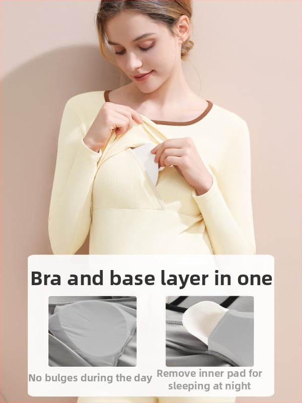 Set de lenjerie termică maternitate cu fleece pentru iarnă — croială slim, cu glugă, mâneci lungi, decolteu în V, top și pantaloni, amestec poliester-spandex