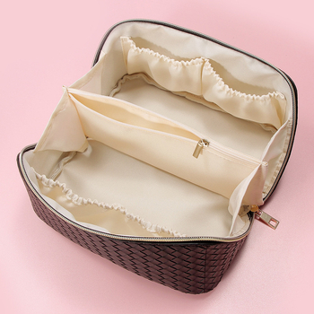 Чанта за козметични четки и козметика с голям капацитет, водоустойчива, PU кожа, райета, унисекс