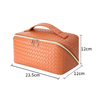 Чанта за козметични четки и козметика с голям капацитет, водоустойчива, PU кожа, райета, унисекс