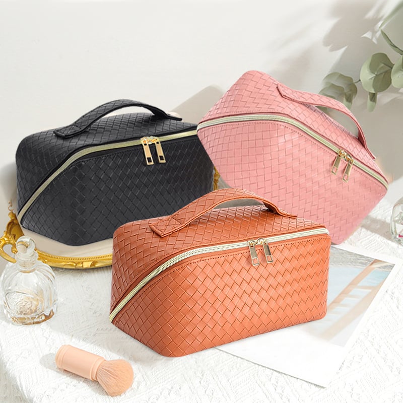 Чанта за козметични четки и козметика с голям капацитет, водоустойчива, PU кожа, райета, унисекс