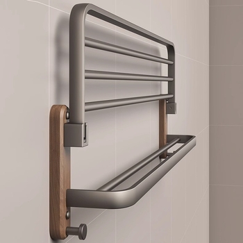 Стойка за кърпи за баня от орехово дърво и алуминиева рамка, повърхностна обработка: дървесна вакса/спрей, натоварване до 10 кг, стил Light Luxury