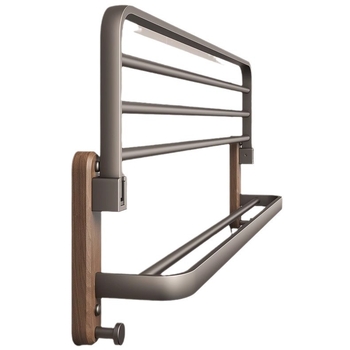 Стойка за кърпи за баня от орехово дърво и алуминиева рамка, повърхностна обработка: дървесна вакса/спрей, натоварване до 10 кг, стил Light Luxury