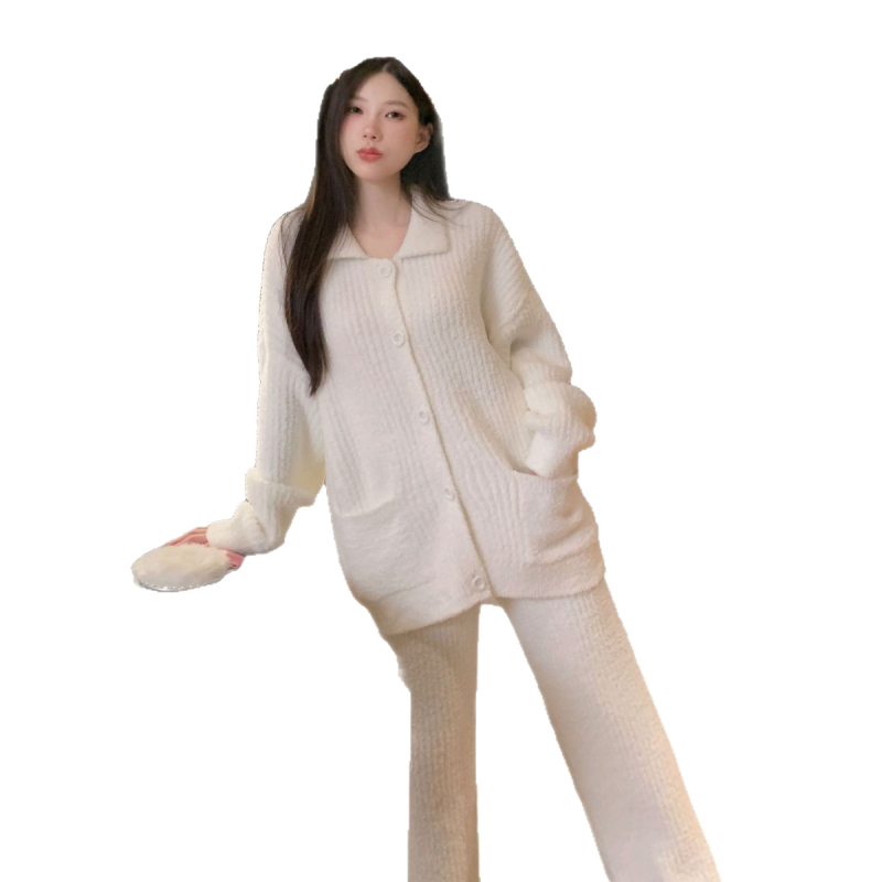 Set pidžame od Ice Silk, cardigan s fleeceom i hlače, dugi rukavi, rever ovratnik, prozračno i udobno za kućnu upotrebu