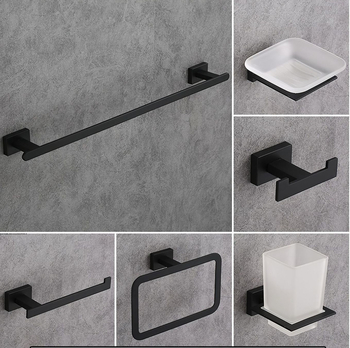 Комплект за държачи за кърпи в баня, неръждаема стомана, 6 части, спрей покритие, монтаж чрез пробиване, носимост 30 кг, модерен минималистичен стил