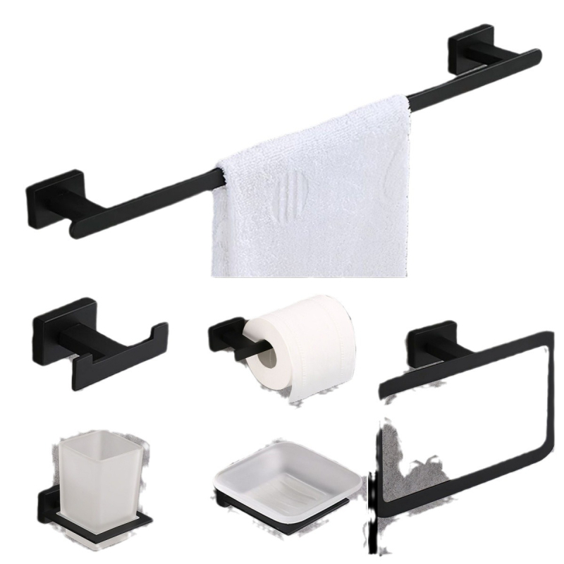 Комплект за държачи за кърпи в баня, неръждаема стомана, 6 части, спрей покритие, монтаж чрез пробиване, носимост 30 кг, модерен минималистичен стил