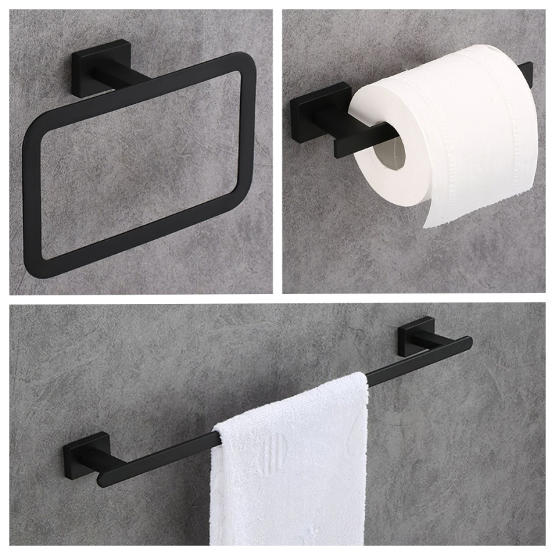 Комплект за държачи за кърпи в баня, неръждаема стомана, 6 части, спрей покритие, монтаж чрез пробиване, носимост 30 кг, модерен минималистичен стил