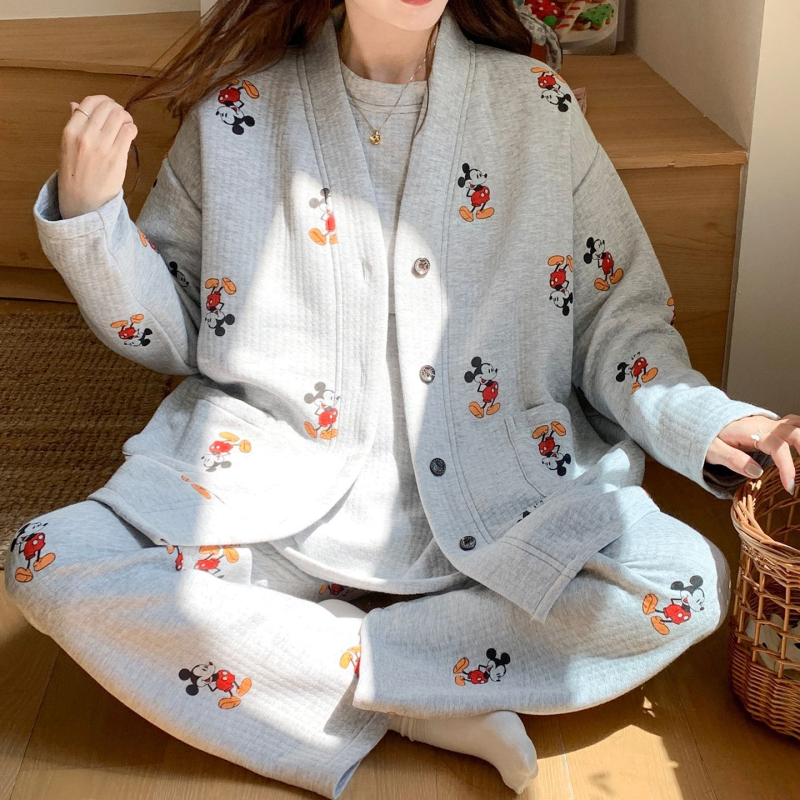 Pijamale maternitate pentru alăptat, set trei piese, toamnă-iarnă, mâneci lungi, guler polo, TR țesătură