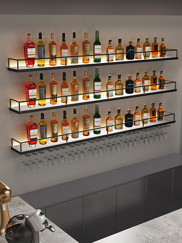 Обикновен стенен шкаф за вино, стенен държач за чаши за вино за бар плот, обърнат с главата надолу висящ шкаф за вино, лек лукс.