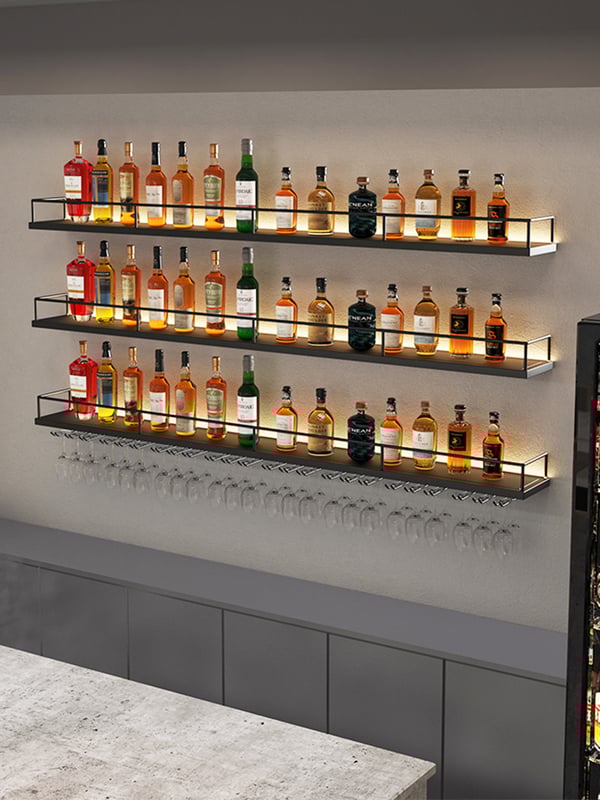 Обикновен стенен шкаф за вино, стенен държач за чаши за вино за бар плот, обърнат с главата надолу висящ шкаф за вино, лек лукс.