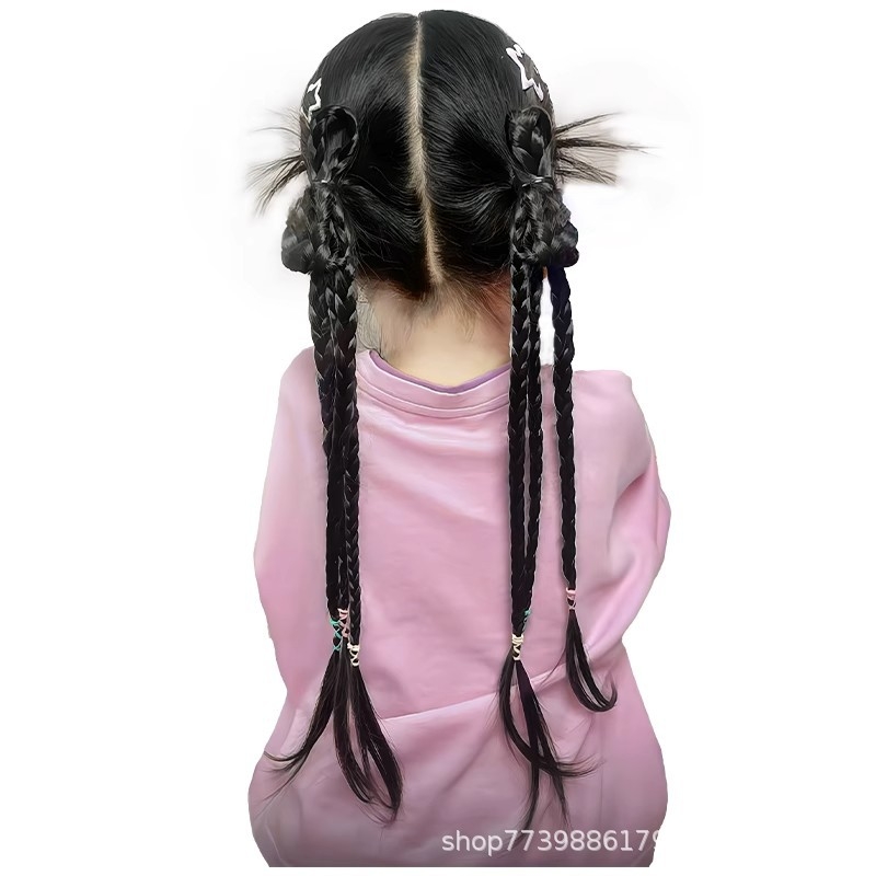 Перука с опашка за деца, ръчно плетена, коса от термоустойчива тел, модел H0099