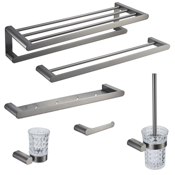 Set kupaonskih dodataka od nehrđajućeg čelika, pet dijelova, moderni minimalistički stil: držač za ručnike, stalak za ručnike, kukice, držač za papir, model QY-45
