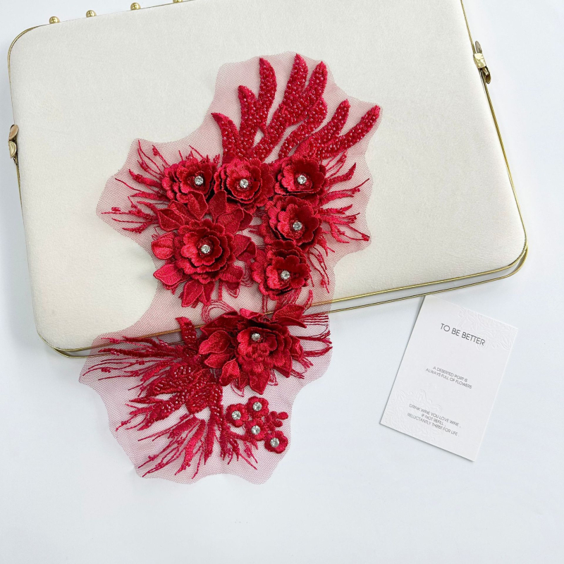 Κεντημένο patch με χάντρες σε διάτρητο ύφασμα για ενδύματα - Πολυεστέρας, κατάλληλο για νυφικά και ρούχα - Μάρκα: New Starting Point