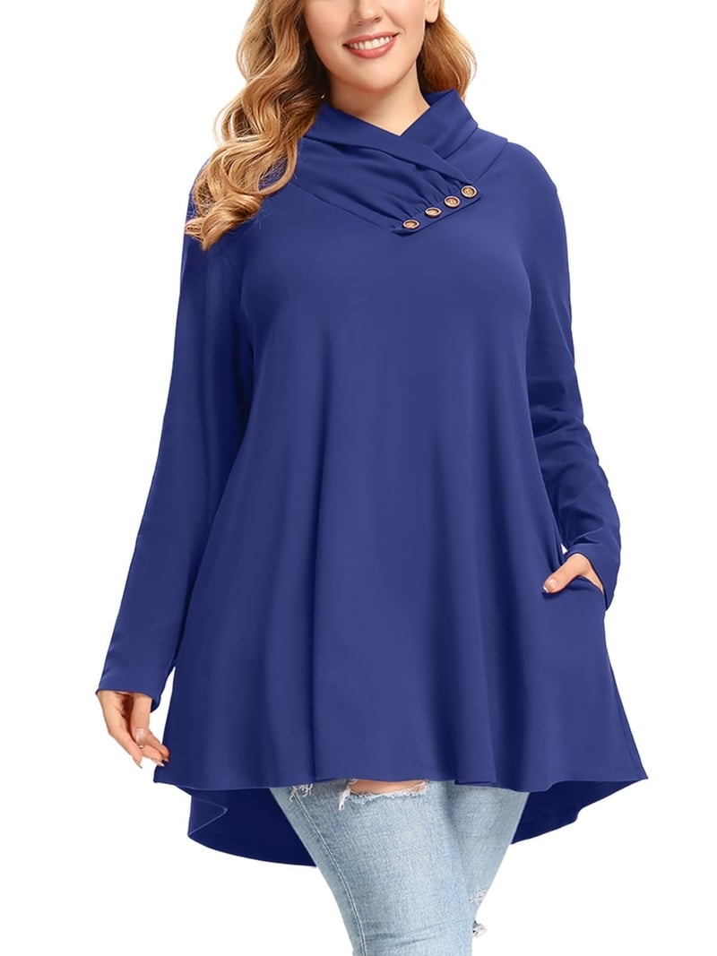 Plus size felső fodros, hosszú ujjú, deréköves, lezser és kényelmes, gombos pulóverrel