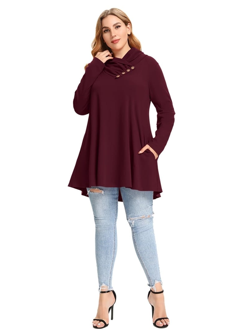 Plus size felső fodros, hosszú ujjú, deréköves, lezser és kényelmes, gombos pulóverrel