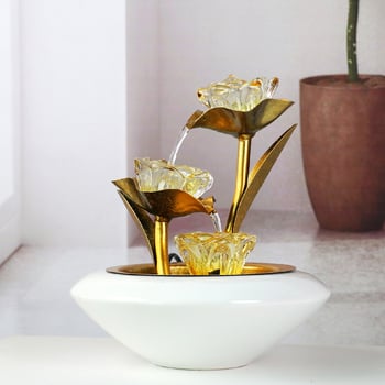 Asztali Feng Shui szökőkút folyamatos vízzel, kristálygömb világítással, elektroplakálás felülettel