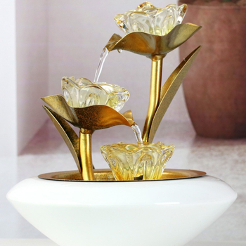 Asztali Feng Shui szökőkút folyamatos vízzel, kristálygömb világítással, elektroplakálás felülettel