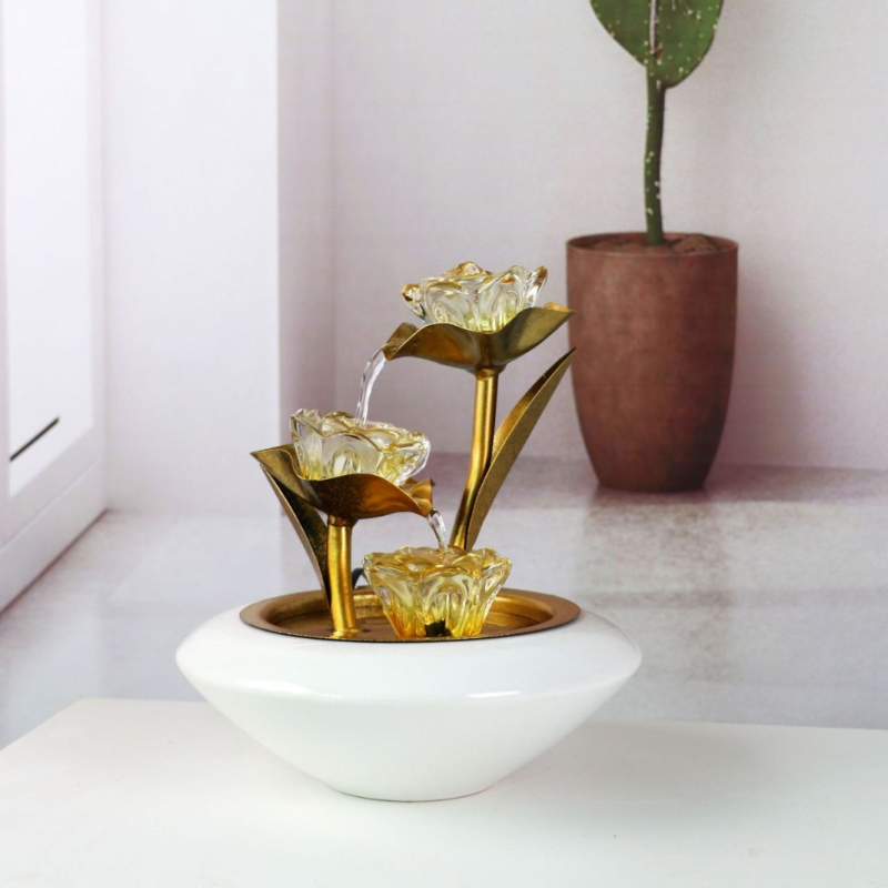 Asztali Feng Shui szökőkút folyamatos vízzel, kristálygömb világítással, elektroplakálás felülettel