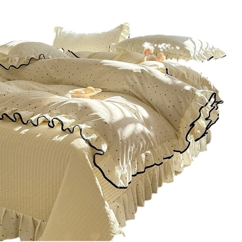 Комплект калъфки за завивка от тъкан памук, клас A, двойнослойна прежда, корейски стил дантела, четири части (Reactive печат, тегло 2500–3000 г, подходящ за всички сезони)