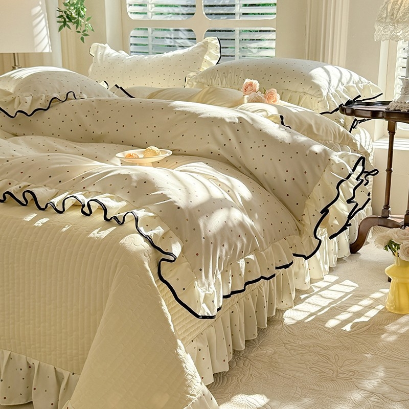 Комплект калъфки за завивка от тъкан памук, клас A, двойнослойна прежда, корейски стил дантела, четири части (Reactive печат, тегло 2500–3000 г, подходящ за всички сезони)