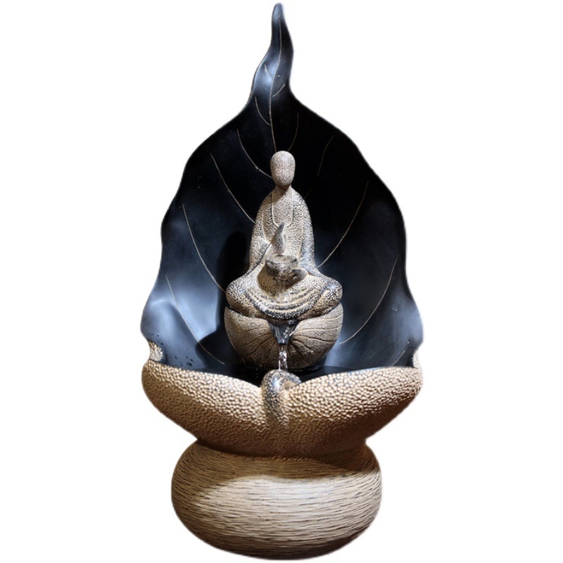 Új kínai stílusú gyanta asztali szökőkút szobor, festett felülettel, zen irodai és teaház dekorációhoz