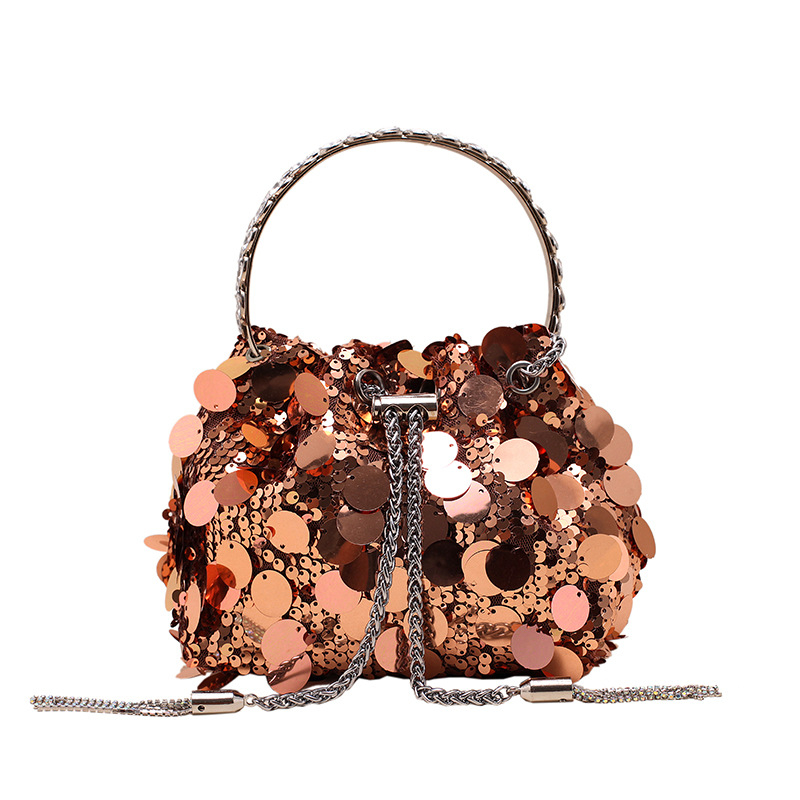 Női flitteres táska japán/koreai stílusban, 2023-as új trend, estélyi váll- vagy keresztpántos táska, vödrö alakú forma, poliészter bélés, belső zsebek telefon és ID