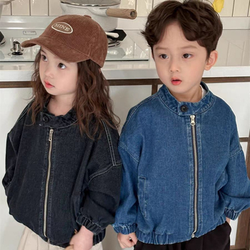 Παιδικό μπουφάν από βαμβάκι, σε στυλ μοτοσικλέτας, με σταθερό γιακά, άνοιξη 2025, μονοχρωματικό σχέδιο