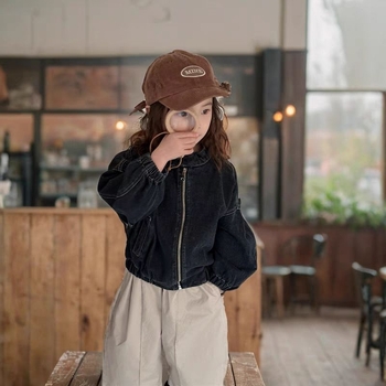 Παιδικό μπουφάν από βαμβάκι, σε στυλ μοτοσικλέτας, με σταθερό γιακά, άνοιξη 2025, μονοχρωματικό σχέδιο