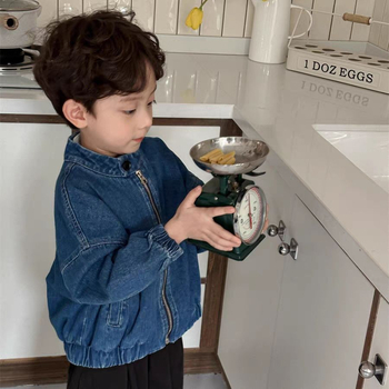 Παιδικό μπουφάν από βαμβάκι, σε στυλ μοτοσικλέτας, με σταθερό γιακά, άνοιξη 2025, μονοχρωματικό σχέδιο