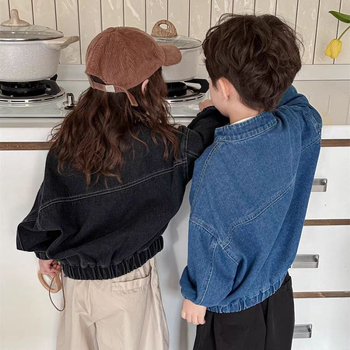 Παιδικό μπουφάν από βαμβάκι, σε στυλ μοτοσικλέτας, με σταθερό γιακά, άνοιξη 2025, μονοχρωματικό σχέδιο