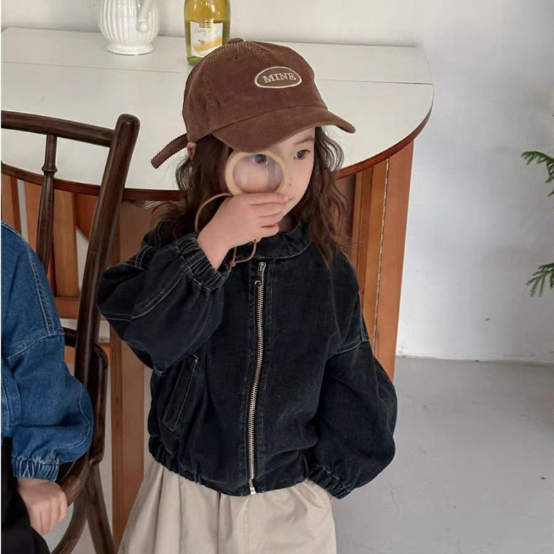 Παιδικό μπουφάν από βαμβάκι, σε στυλ μοτοσικλέτας, με σταθερό γιακά, άνοιξη 2025, μονοχρωματικό σχέδιο