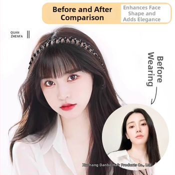 Perucă din păr natural, cu diademă din cristale și breton aerian, piesă de păr dintr-o bucată pentru acoperire naturală a frunții