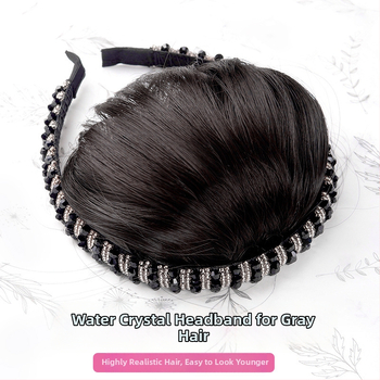Perucă din păr natural, cu diademă din cristale și breton aerian, piesă de păr dintr-o bucată pentru acoperire naturală a frunții