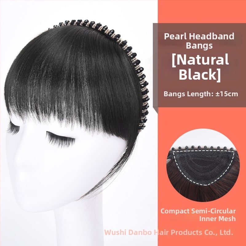 Perucă din păr natural, cu diademă din cristale și breton aerian, piesă de păr dintr-o bucată pentru acoperire naturală a frunții