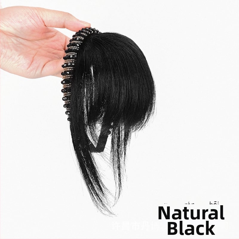 Perucă din păr natural, cu diademă din cristale și breton aerian, piesă de păr dintr-o bucată pentru acoperire naturală a frunții