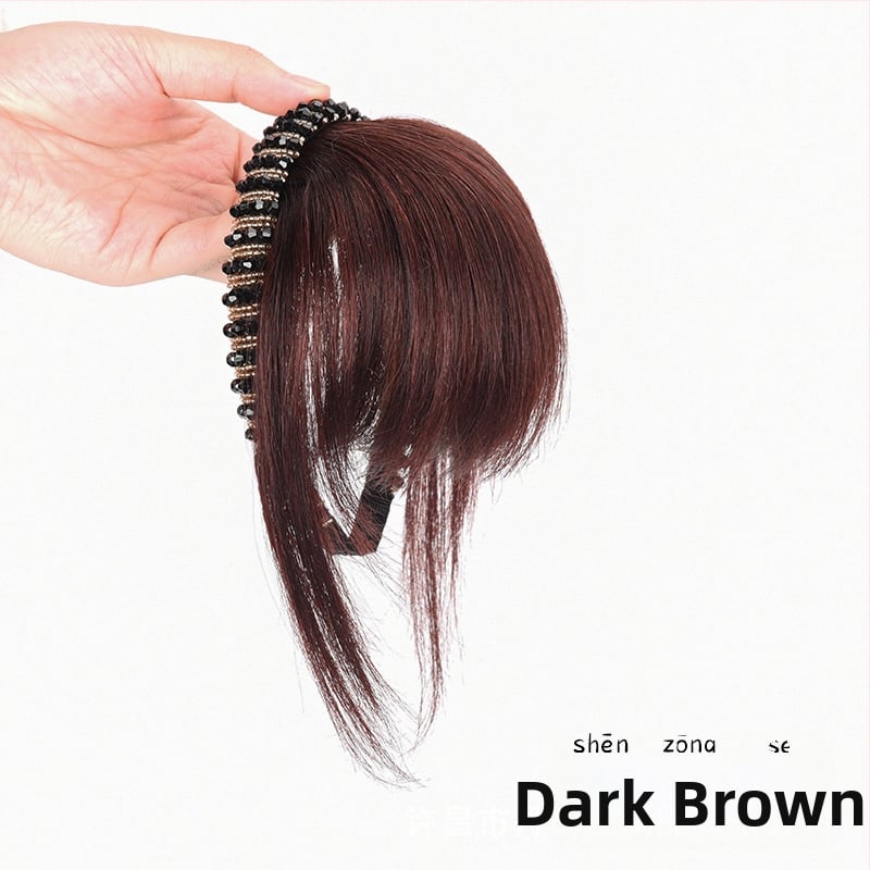 Perucă din păr natural, cu diademă din cristale și breton aerian, piesă de păr dintr-o bucată pentru acoperire naturală a frunții