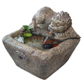 Pixiu воден фонтан статуя за открит двор, изкуствен камък, ръчна изработка, циркулираща вода за градина и рибно езерце, китайски стил